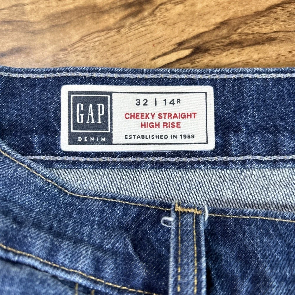 Gap Denim Womens 14/32 Cheeky Straight High Rise Blue Button Fly Stretch Raw Hem - Picture 3 of 6
